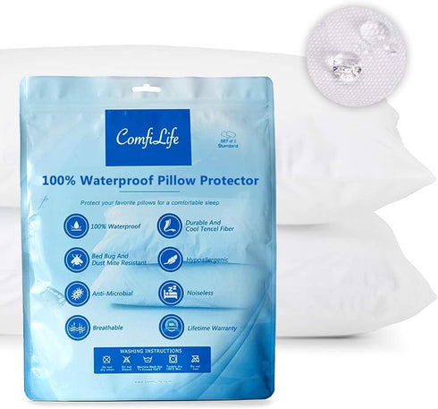 ComfiLife 100% Waterproof Pillow Protectors Zippered Pillow Covers Set of 2, Standard...