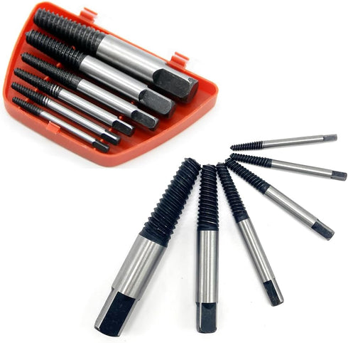 6PCs Damaged Screw Extractor Kits, Chrome-vanadium Steel Stripped Screw Extractor Broken Bolt Extractors Kit, Easy Out Damaged Bolts Remover Tool...