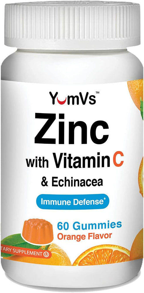 Zinc Vitamin C and Echinacea Gummies for Adults and Kids by YumVs | Chewable Gummy - Vegetarian, Halal, Kosher | Orange Flavor - 60 Count...