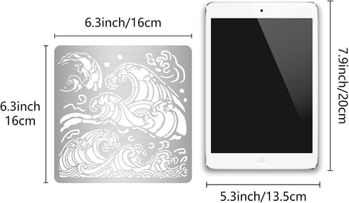 GORGECRAFT Sea Waves Stencils Metal Drawing Painting Template Reusable Ocean Wave Pattern Stainless Steel Stencils for Scrapbooking Wood Burning P...