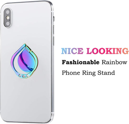 Rainbow Sparkle Cell Phone Ring Stand Holder,Glitter Bling Bling Rainbow Ring Grip Kickstand,360 Rotation Finger Ring for Almost All Phones,Pad...