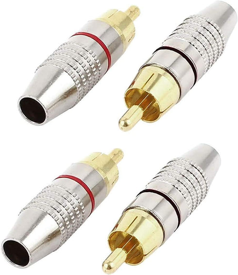 4Pcs RCA Plugs Speaker Plugs, Gold Plated RCA Plug Solderless Male Plug Screws Audio Video in-Line Jack Cable Connector Adapter 2Pcs Black and 2Pc...