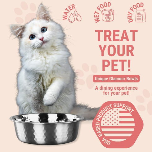 2pcs Stainless Steel Dog Bowls, Hammered Thickened Metal Dog Bowl Feeding or Water Bowls for Small/Medium/Large Sized Dogs & Cats Stackable Metal ...