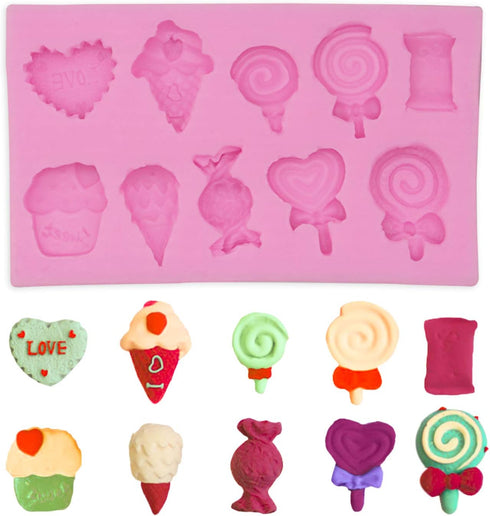 2Pcs Ice Cream, Candy, Lollipop Shape Silicone Molds ForPudding,Pan Muffin,Impression Mats Baroque Fondant,Chocolate,Ice Cube,Cookie Pastry Pies,C...