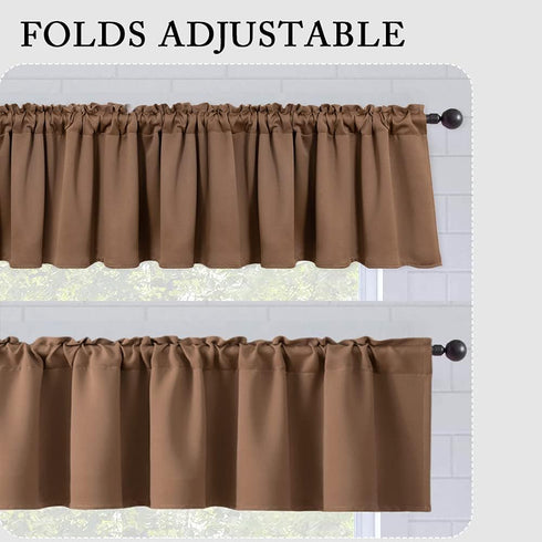 MIULEE Blackout Valance Mocha Rod Pocket Thermal Insulated Window Treatment Tiers Solid Short Curtain for Small Window Bedroom 52 x 18 Inches 1 Pa...