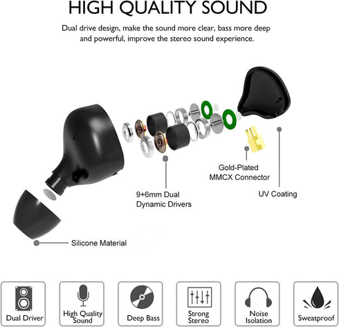 in-Ear Monitor Headphones in Ear Earbuds Earbuds Wired Earphone Dual Drivers Headphone with MMCX Detachable Cables,Noise-Isolating Earbud for Musi...