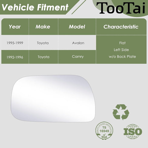 Driver Side Replacement Mirror Glass - compatible with Toyota vehicles - Avalon 1995-1999, Camry 1992-1996 - non-heated, without backing plate, LH...
