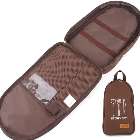 NatSumeBasics Camping Travel Cooking Utensils Organizer Travel Bag Portable Pouch for BBQ Camp Cookware Kitchen Kit (Only 1pc Brown Bag)...