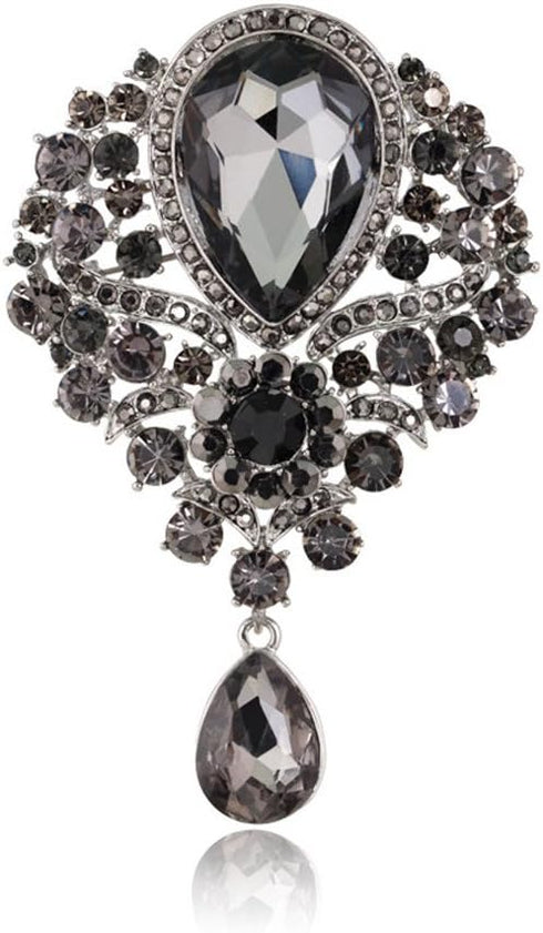 Wedding Bridal Big Crystal Rhinestone Bouquet Brooch Pin for Women (black)...
