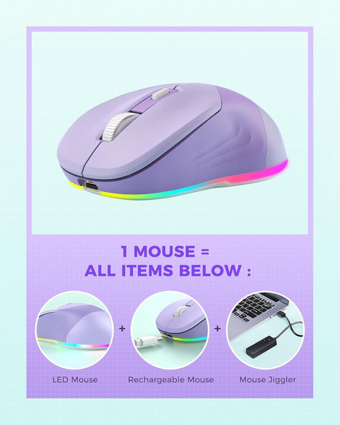 PEIOUS Wireless Mouse, Jiggler Mouse for Laptop - LED Mouse Rechargeable Computer Mice Mouse Mover Undetectable Random Movement with On/Off Button...