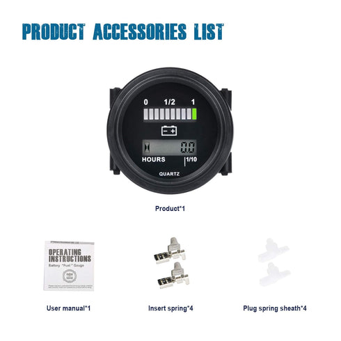 Runleader 12V/24V 36V 48V 72V Battery Fuel Gauge Meter,Battery Level Meter,Resettable TOT Hours,Lead Acid Battery Applicably(But Not Trojan),for G...
