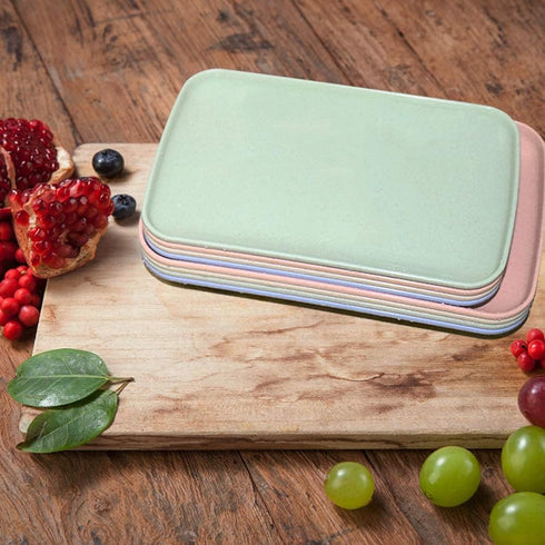 4 Colors Unbreakable Wheat Straw Plates, 8.3" x 4.9" Reusable Durable Lightweight Cake Plate, Small Toddle Dinner Plates for Fruits, Snack, Pasta,...