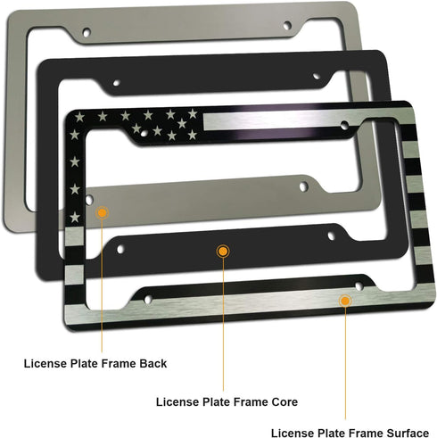 Flag License Plate Frame- USA Patriotic Personalized Car Tag Holder, 4 Hole Black Heavy-Duty Aluminum Bracket, Novelty Thin Cover for Front Bumper...