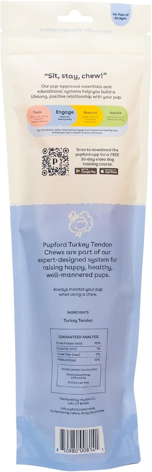 Pupford Turkey Tendon Dog Reward, High-Protein Chews for Healthy Teeth & Joints, Grain-Free, Made in The USA, Perfect for Training & Rewards, 100%...