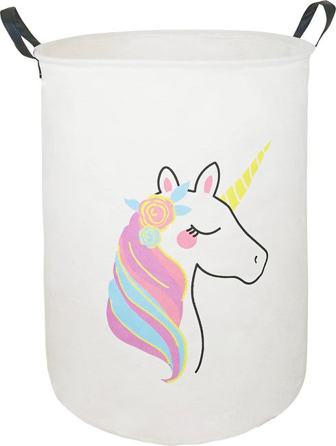 19.7" Round Kids Laundry Clothes Hamper with Handles, Unicorn Pattern, Portable, Baby Toys Storage Organizer Bins Laundry Gift Basket for Boys and...