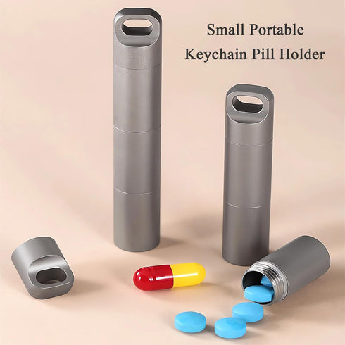 Small Keychain Pill Holder,304 Stainless Steel Portable Pill Case Organizer for Travel,Waterproof Pocket Pill Container Medicine Box for Purse Men...