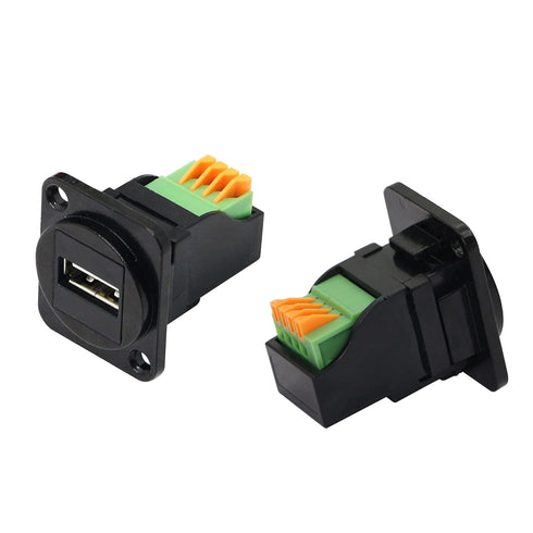 QIANRENON USB2.0 Panel Mount Terminal Block Connector Panel Mount USB 2.0 Type A Female to 4-pin Solderless Connector Push-Type Socket...