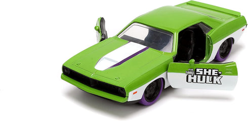 Marvel 1:32 1973 Plymouth Barracuda Die-Cast Car & 1.65" She-Hulk Figure, Toys for Kids and Adults...