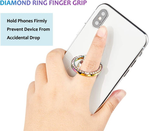 Iridescent Glitter Bling Bling Phone Ring Holder,Sparkle Phone Ring Grip Artificial Stand with Flat Diamond,Flat Rhinestone Cell Finger Ring for P...