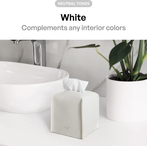Carrotez Tissue Box Cover, Refined Modern PU Leather Square Holder - Decorative Holder/Organizer for Bathroom Vanity Countertop, Night Stands, Off...
