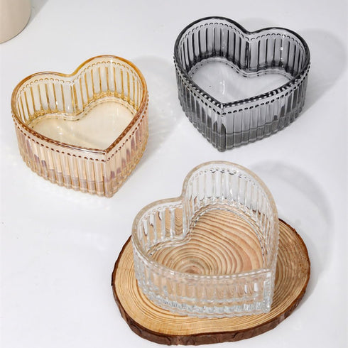 Glass Heart-shaped Candy Bowl Snack Bowl Dessert Bowl Fruit Bowl Ring Holder Dish Wedding Party Decor-Gray-5 OZ...
