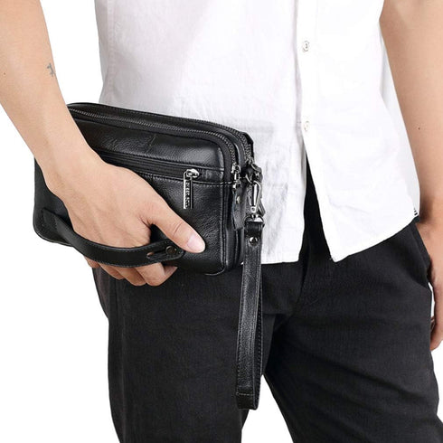 Hebetag Leather Clutch Purse Wallet for Men Organizer Holder Wrist Wristlet Bag Business Pack Handbag Black...