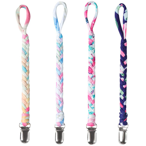 4 Pieces Pacifier Clips for Infant Boys and Girls Universal Pacifier Holder Hand-Made Braided Soothie Leash for All Pacifiers Teething Drool Bibs ...