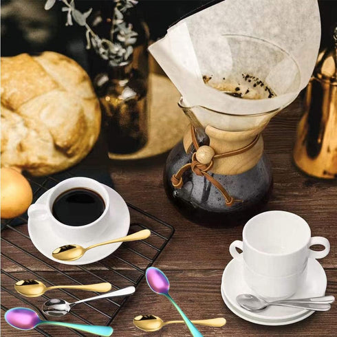 Demitasse Espresso Spoons, Mini Coffee Spoon, 4 Inches Stainless Steel Small Spoons for Dessert, Set of 6?Rainbow)...
