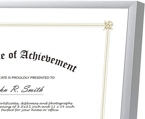 Golden State Art, 8.5x11 Aluminum Certificate Frame, Metal Diploma Frames for 8.5 x 11 Documents, Real Glass Front with Easel Stand (Silver, 1 Pac...