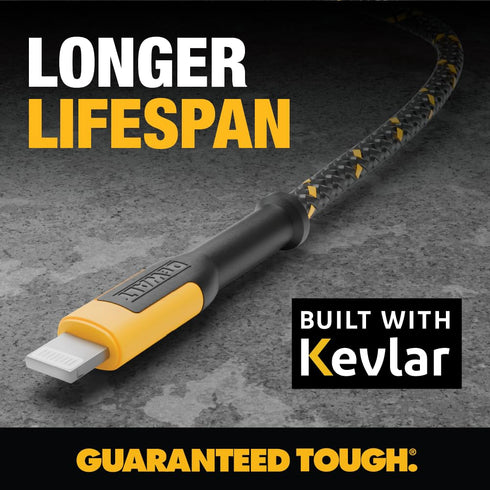 DEWALT Lightning to USB Cable — Reinforced Braided Cable for Lightning — Charger Cord Compatible with iPhone — Apple Compatible Charging Cable — 4...