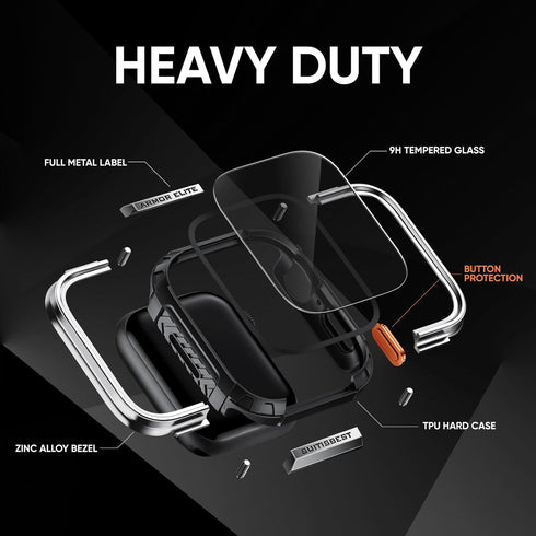 Suitisbest Metal Rugged Case for Apple Watch 44mm Case Screen Protector, Shockproof Protective Case Bumper 9H Tempered Glass Screen Protector Cove...