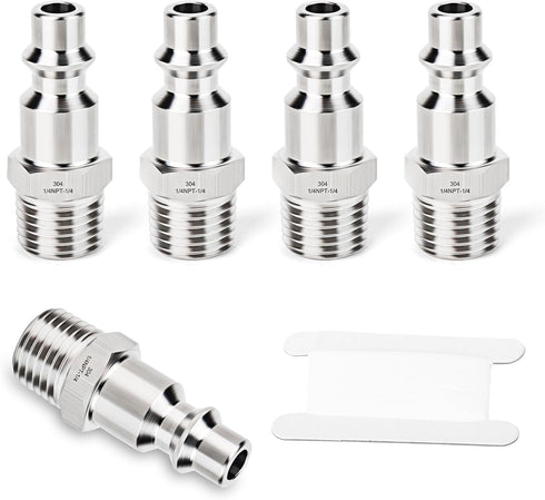 GASHER 5PCS Industrial Air Plug, 304 Stainless Steel 1/4"NPT Male, 1/4" High Flow Pneumatic Plugs...