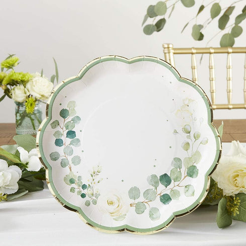 Kate Aspen Sage Green Party Decorations, Eucalyptus Floral 9 in. Decorative Premium Paper Plates (350 GSM weight -Set of 16) - Perfect for Greener...