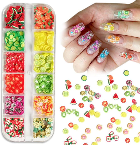 AKOAK 2 Boxes of Crystal Mash Clay Strip Flowers Fruit Slices Apples, Strawberries, Watermelons Nail Crafts Making, Decorations Scrapbook DIY Craf...