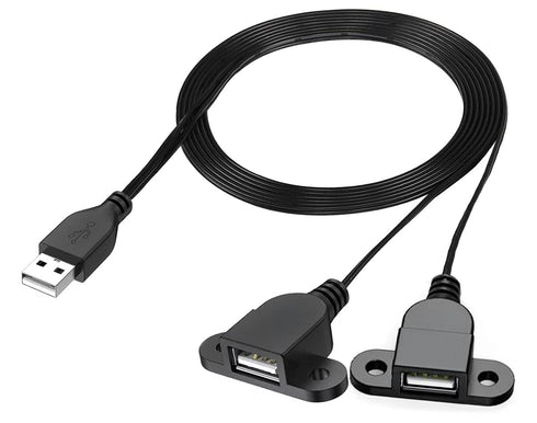 Guo USB Charging Extension Cable Male to Dual Female, USB 2.0 Charging Port 1 to 2 Panel Mount with Screw Hole, Used for Furniture/Mobile Phones/P...