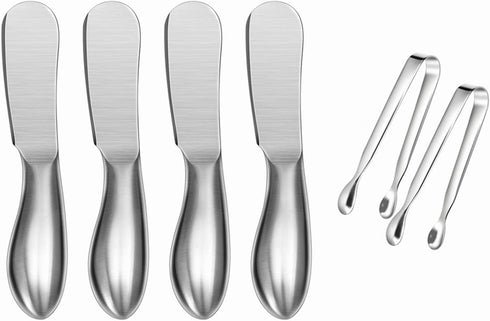 sweetfamily Spreader Knife Set,6-Piece Cheese and Butter Spreader Knives,Mini Serving Tongs,Stainless Steel Multipurpose Butter Knives...