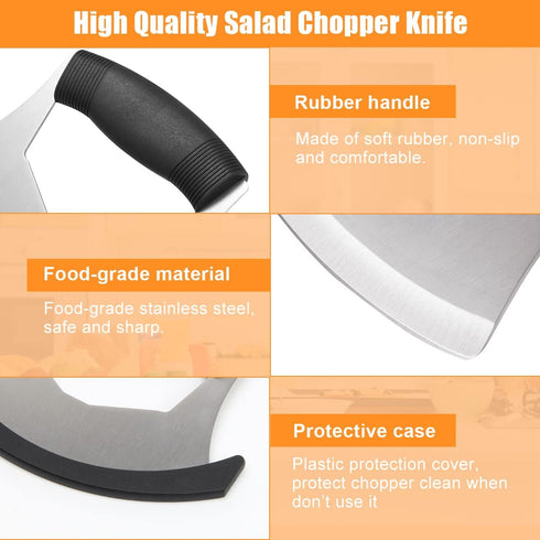 Luxiv Mezzaluna Knife Salad Chopper, Salad Chopper Stainless Steel Mezzaluna Knife with Protection Cover Vegetable Chopper Mincing Knife for Pizza...