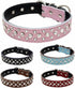 Rhinestones Dog Collar, Adjustable Sparkly Crystal Studded Genuine Leather Pet Dog Collar for Small and Medium Dogs (L, White)...