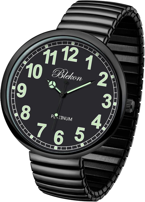 Blekon Collections New Super Large Face Stretch Band Japanese Movement PC21J Fashion Watch (Black/Luminous)...