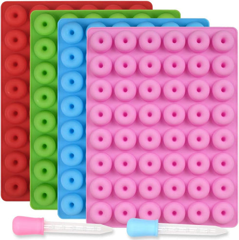 Newk Mini Donut Silicone Candy Mold, 4 Packs 48-Cavities Gummy Ring Molds with 2 Droppers, Nonstick Food Grade Mold for Candies, Chocolate, Ring G...