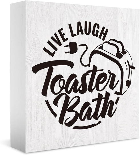 Live Laugh Toaster Bath Wood Sign, Funny Office Decor Signs, Cute Dark Humor Office Desk Accessories, Cubicle Table Shelf Decorations, Gifts for C...
