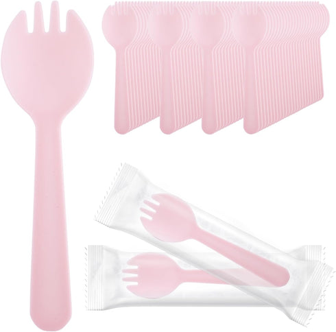 EUSOAR Disposable Sporks, 100pcs 4.5"x1.3" Plastic Sporks, Heavy Duty Heavyweight Disposable Utensils Silverware Set Individually Wrapped Fork Spo...