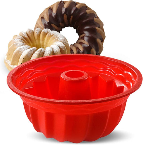 Silicone Fluted Bunte Cake Baking Pan, European-Grade LFGB Top-Level Silicone Round Cake Mold, Non-Stick Cake Pan for Jello,Gelatin,Bread, 9.45 In...