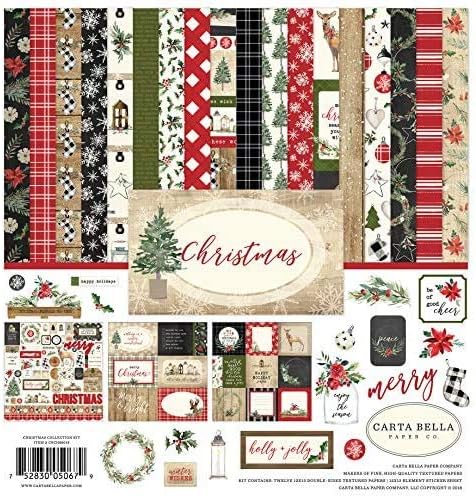 Carta Bella Paper Company Christmas Collection Kit paper, Red/Green/Black/Tan, 12-x-12-Inch...