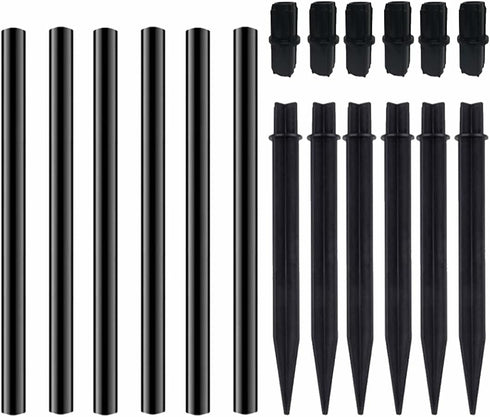 Flame Lamp Extension, Ground Stake and Joint Connector Kit to Make Solar Flashlight Torch Taller, 6 Sets, Black (ex-jo-gs-6)...
