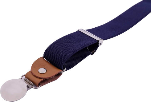 Men's Suspenders and Bow Tie Set Adjustable with Round Metal Clips 48" Navy Blue...