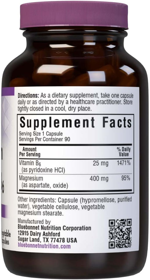 BlueBonnet Magnesium Plus B-6 Vegetarian Capsules, 90 Count...