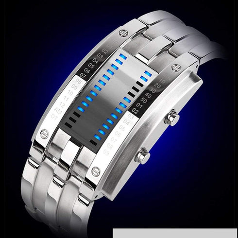 AIMES Mens Binary Watch Casual Sports Digital Lava Matrix Blue LED Digital Wristwatch Classic Creative Fashion Black Bracelet Square Blue Watches ...