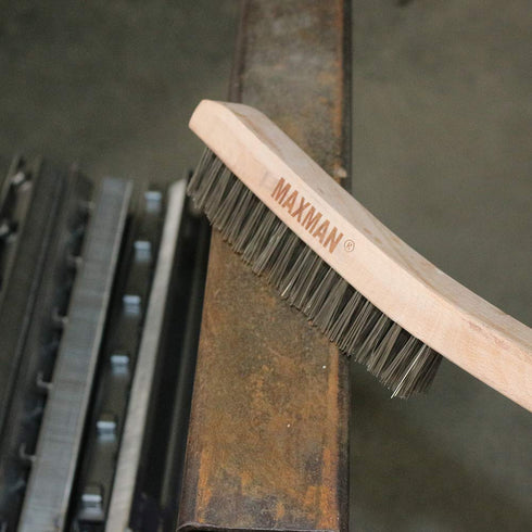Wire Brush,Stainless Steel Wire Scratch Brush for Cleaning Rust with 14" Long Curved Beechwood Handle,Large...
