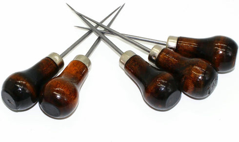 Pack of 5 Gourd Shape Leather Craft Cloth Wood Handle Scratch Awl Tool Pin Punching...